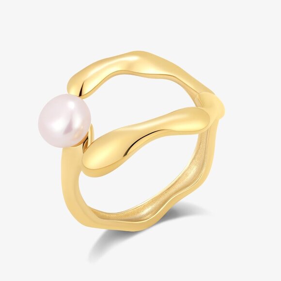 Tide Fresh Water Pearl Ring With Vintage Style Band Open Band Free Size - Picture 10 of 12